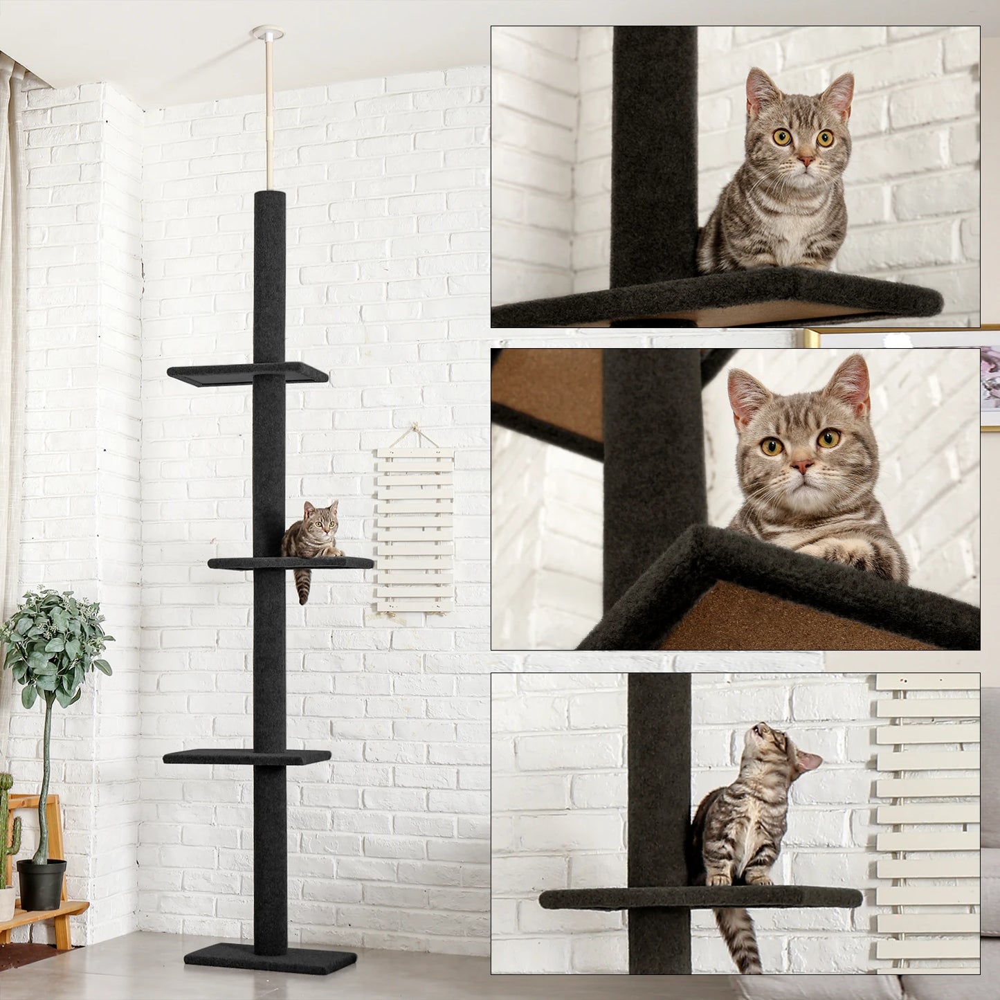 Adjustable Height Cat Tree Indoor Floor to Ceiling Tower Scratching Post
