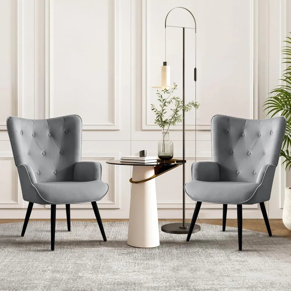 Grey Velvet Accent Chair Wingback Modern Living Room Furniture