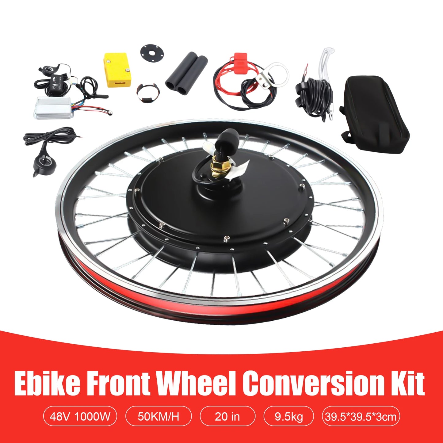 Front Wheel Hub Electric Bike Conversion Kit 1000W 20-inch E-Bike Wheel