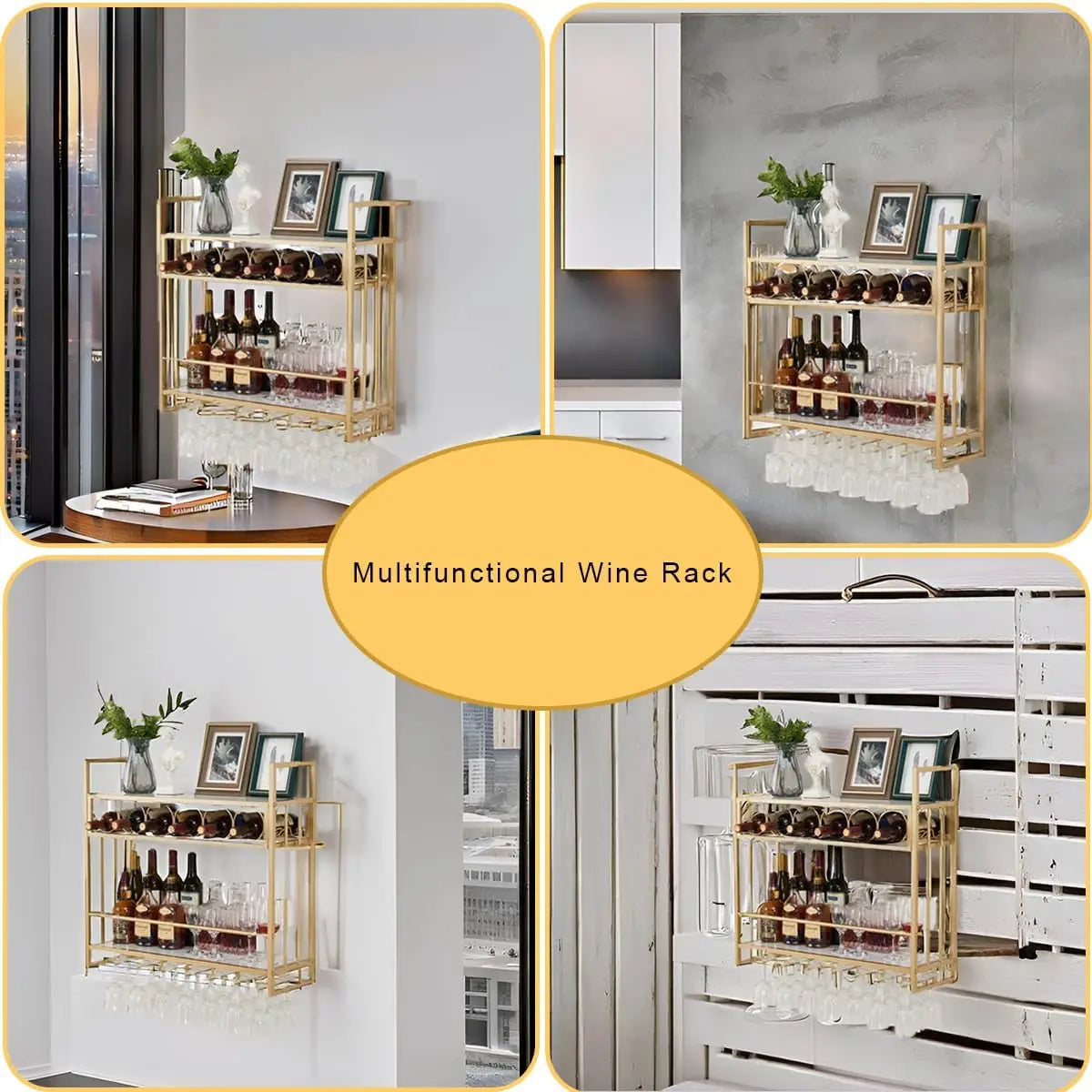 Wine Rack Glass Holder Metal Bottle Storage Home Bar Dining Kitchen