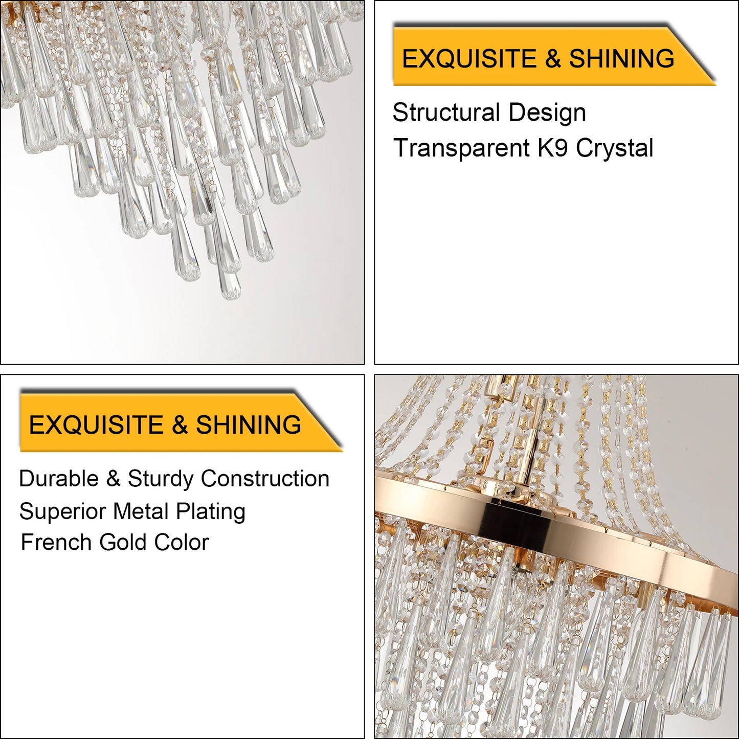 19.7-inch Crystal Chandelier Adjustable Height Modern Ceiling Light Fixture