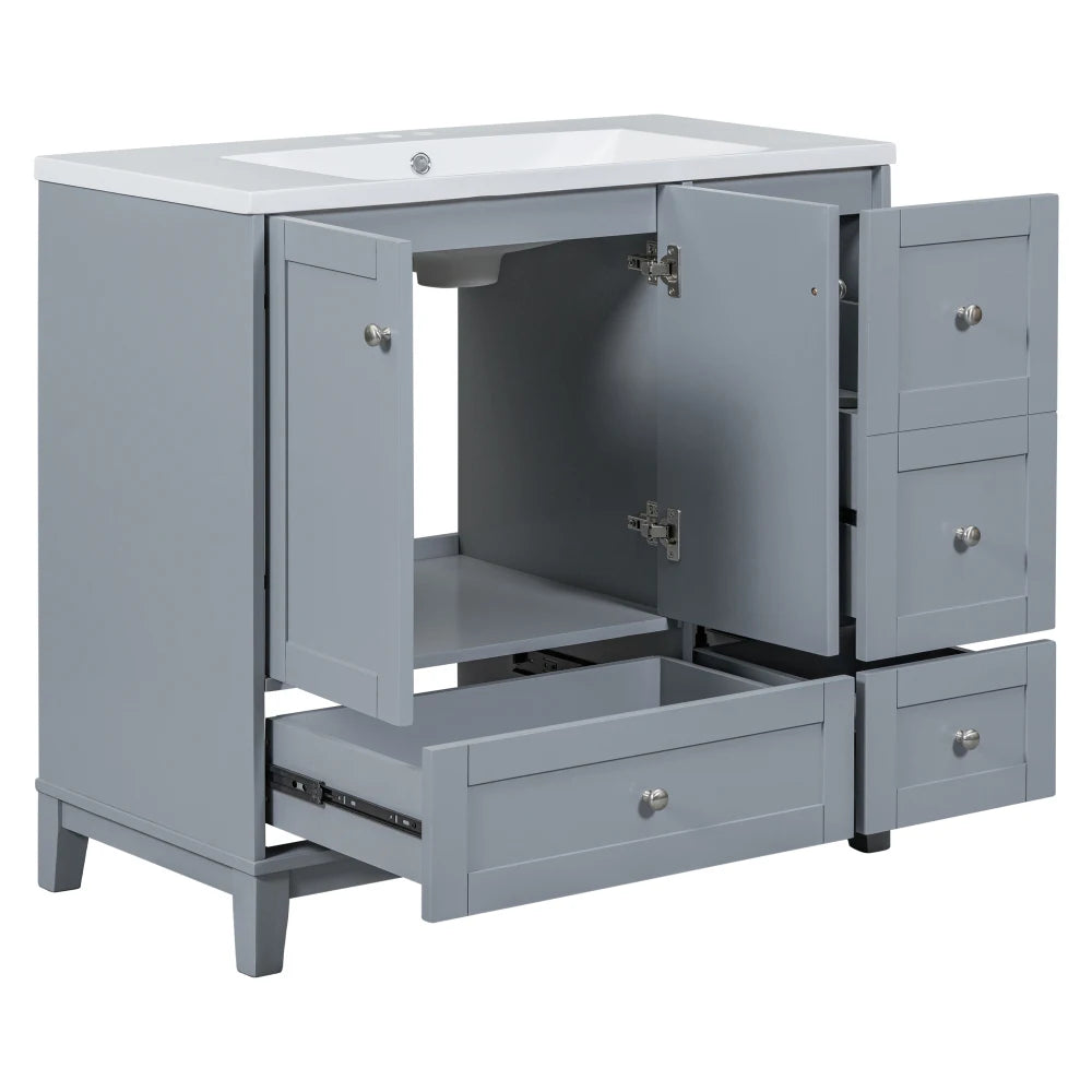 36 Inch Modern Bathroom Vanity with USB Charging and Ample Storage