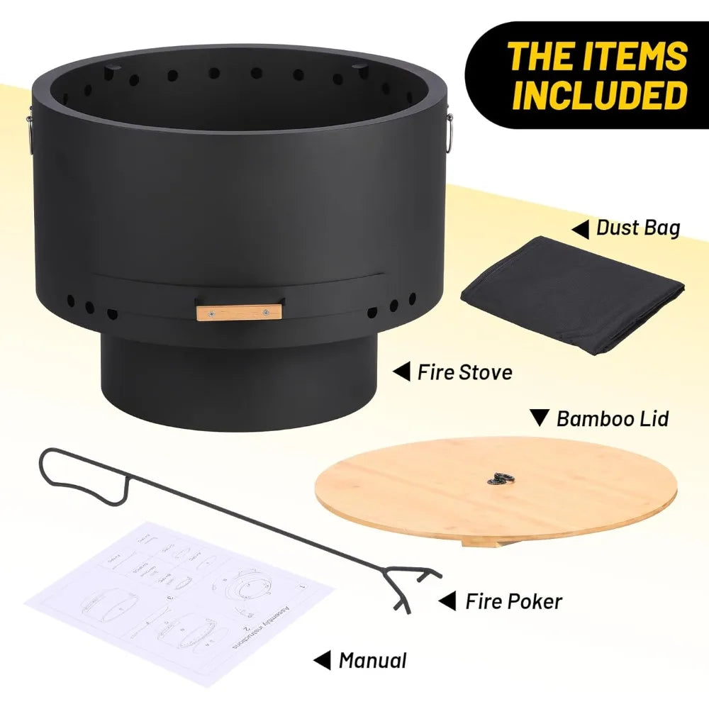 Smokeless Firepit 26 Inch Wood Burning Fire Pit 360 Degree Airflow