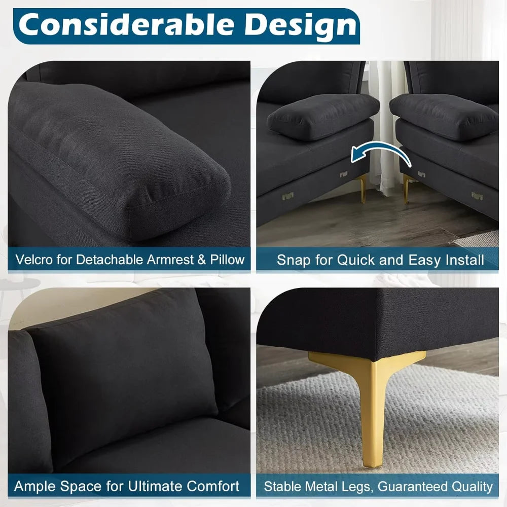 Ljustra U-Shaped 110" Sectional Couch, Modern Style, 5.9" Padding, Assembly Required