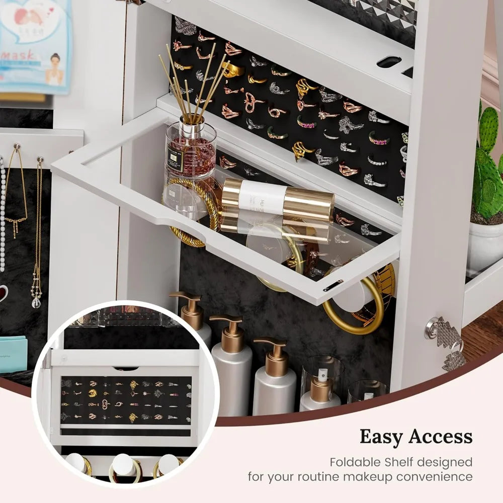 LED Mirror Jewelry Cabinet 360° Swivel Armoire Full Length Storage