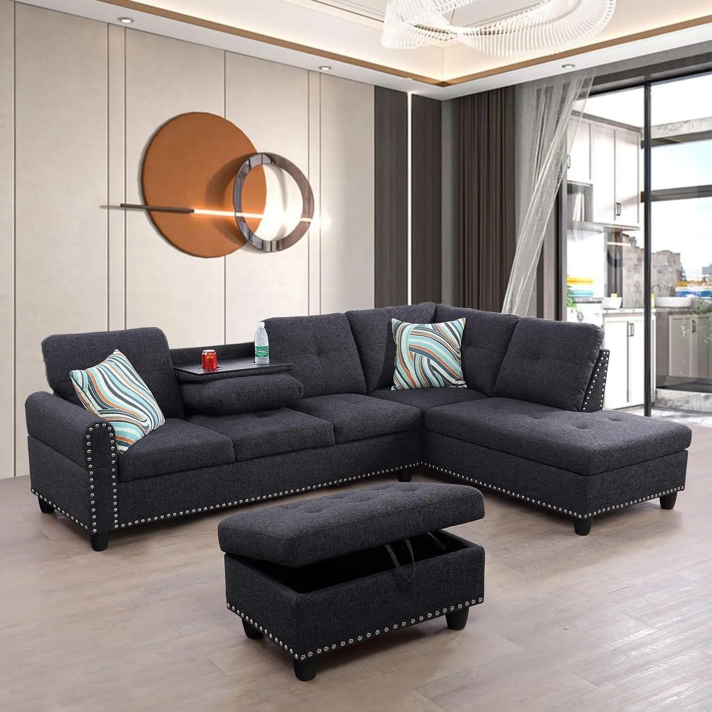 Ljustra Modular Sectional Sofa Set with Storage Ottoman and Pillows