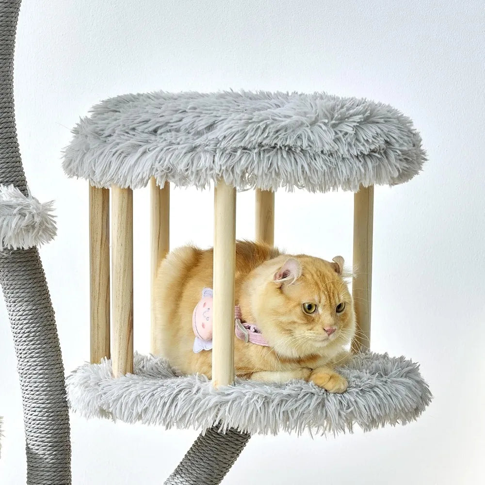 KAMABOKO 60.2" Tall Cat Tree Luxury Condo for Large Cats Scratching Post