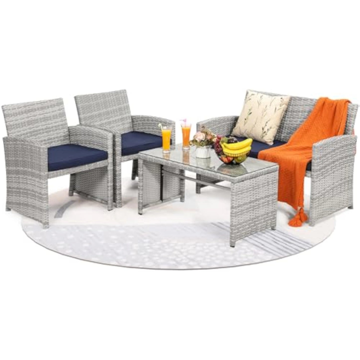 **** Ljustra 4 Piece Patio Furniture Set Cushioned Sofa Coffee Table Outdoor