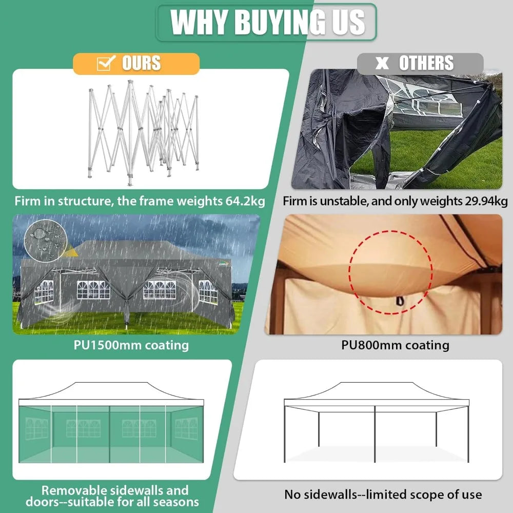 13x26 Heavy Duty Pop Up Tent Canopy with Sidewalls for Events Parties