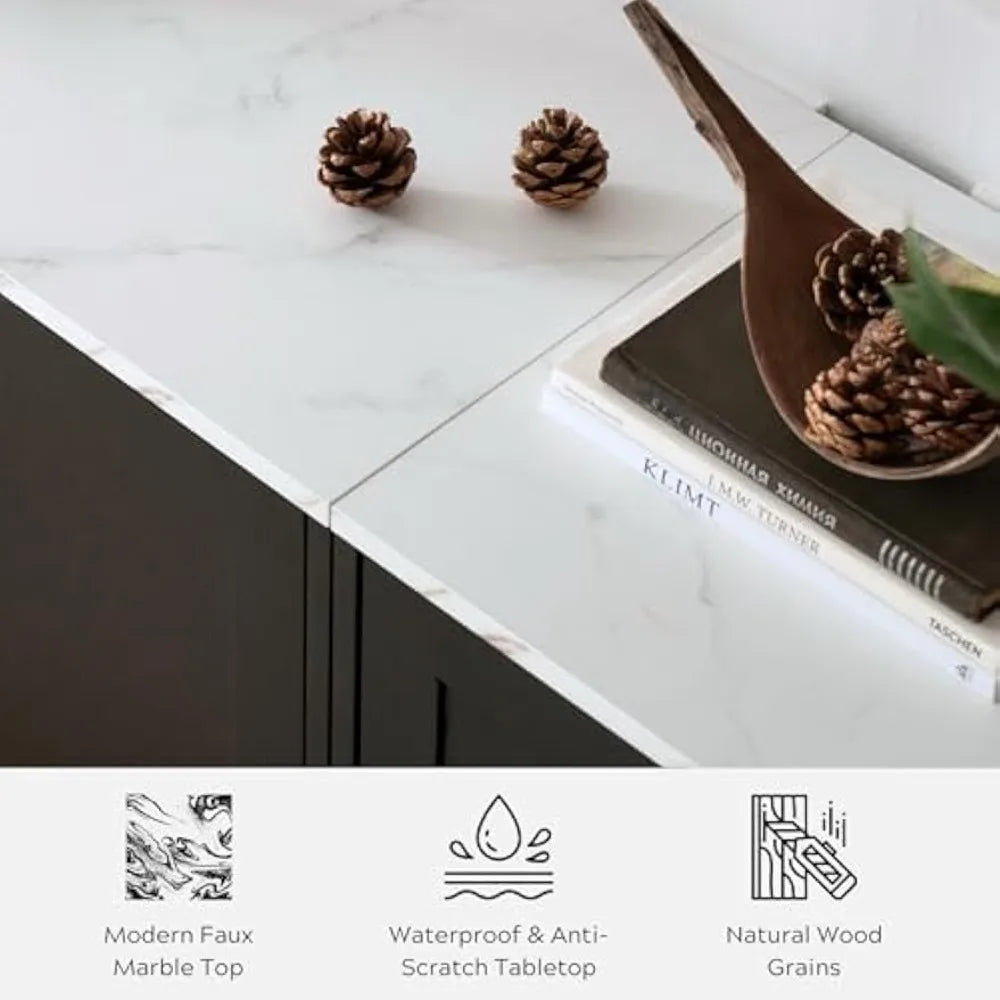 Ljustra Modern Sideboard Buffet Cabinet Faux Marble Top Adjustable Shelves