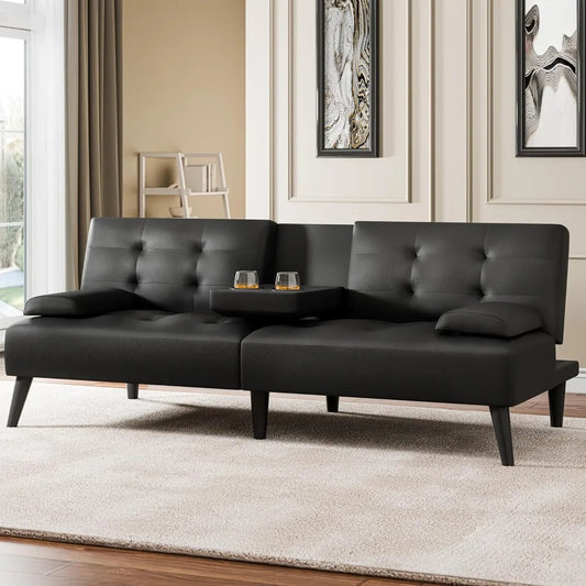 Ljustra Folding Futon Sofa Bed Adjustable Lounge Chair 3 Angles 2 Cup Holders