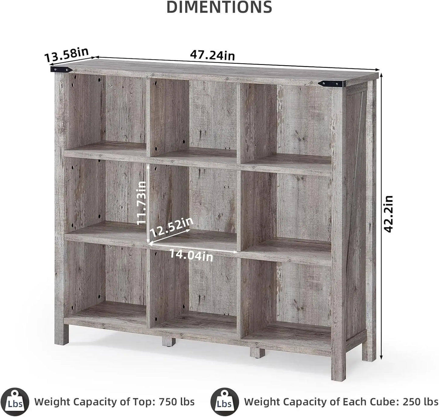 9 Cube Bookcase Farmhouse Wooden Bookshelf Large Open Display Shelf