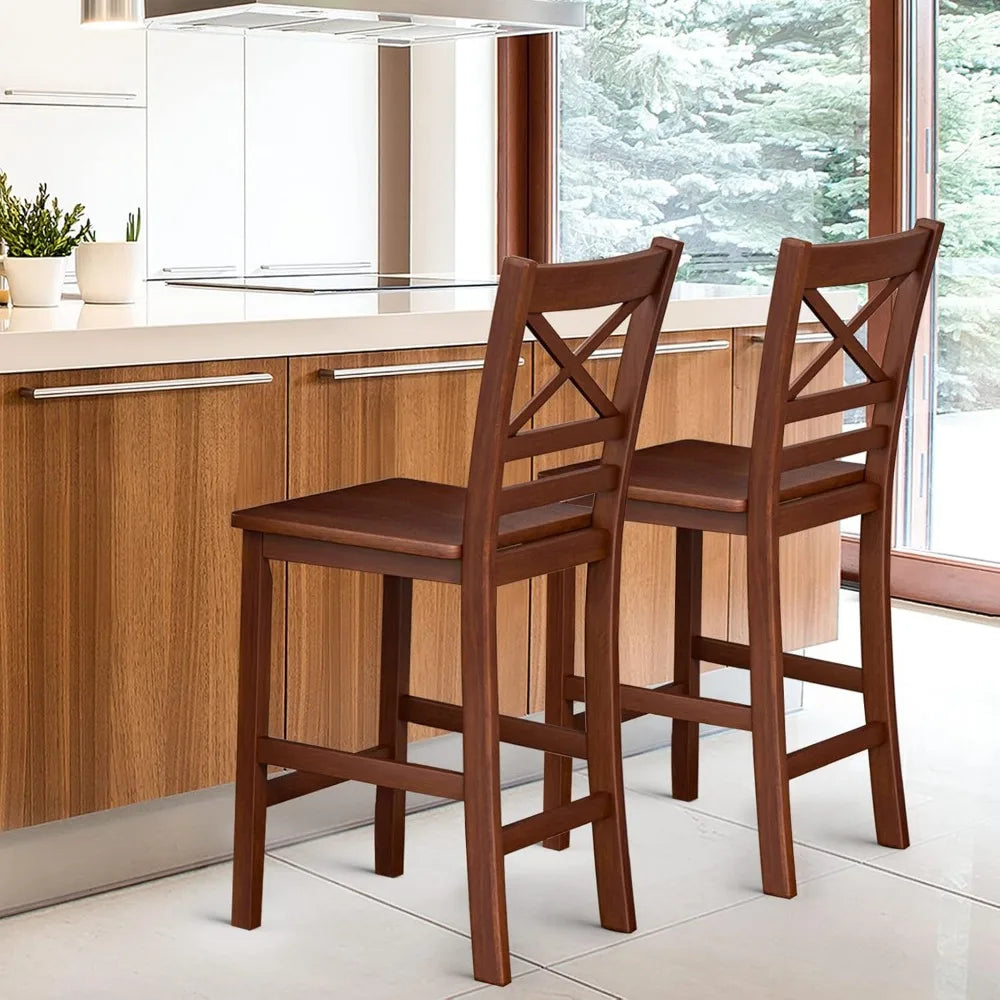 Bar Stools Set of 2 Antique Kitchen Counter Height Chairs Rubberwood