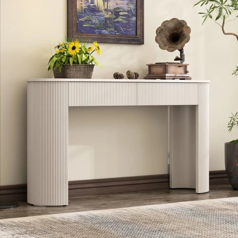 Modern 54" Fluted Entryway Console Table with Storage and Oval Top
