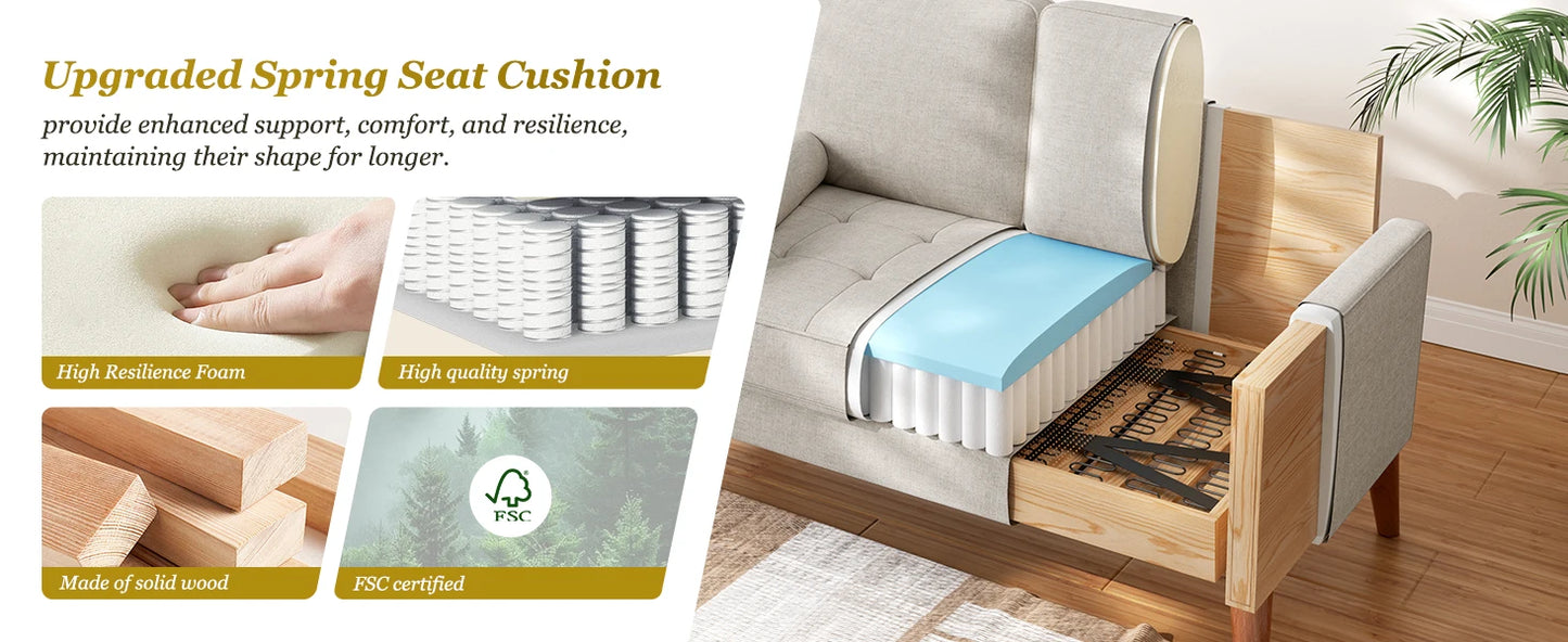 Modern 48" Linen Loveseat Sofa 2-Seater Couch with Pillow for Small Spaces Apartment