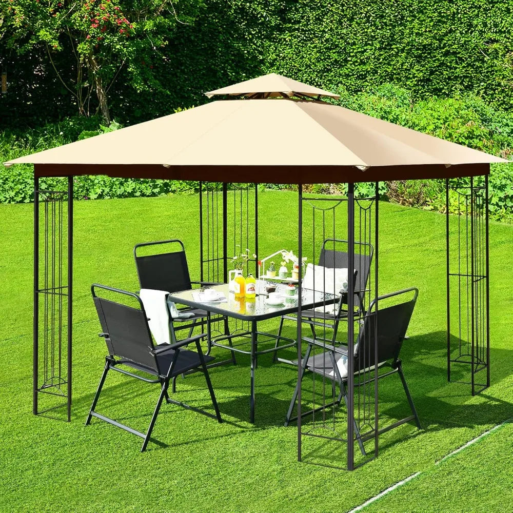 10x10 FT Patio Gazebo Double Roof Steel Frame Outdoor Shelter