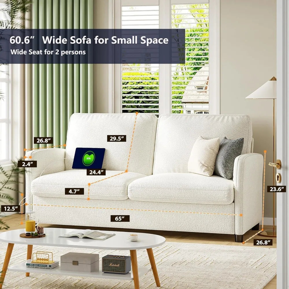 Mini Couch for Bedroom Small Loveseat Sofa 60 Inch with USB LED Light