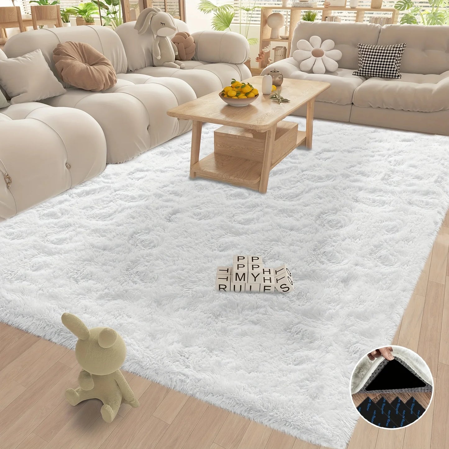 Luxury White Fluffy Shaggy Non-Slip Rugs for Living Room Bedroom Nursery