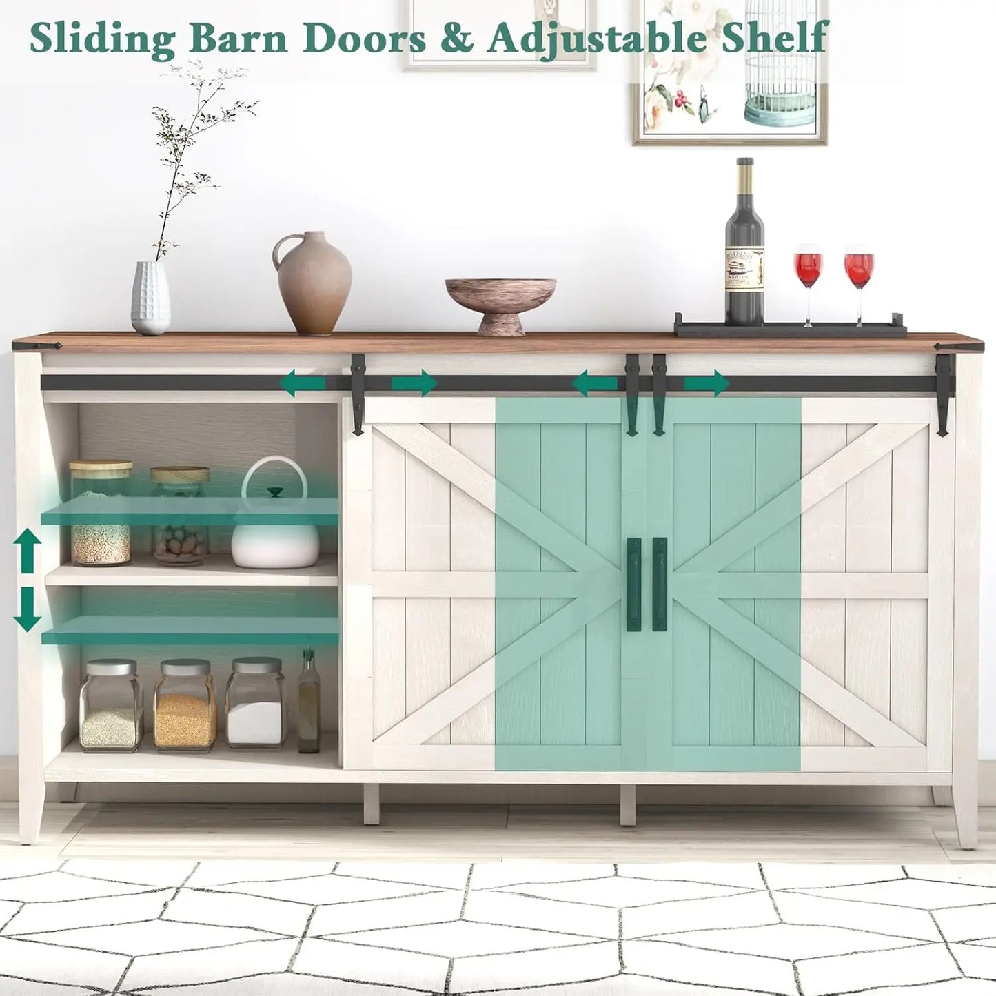 60 Inch Farmhouse Dresser 4 Drawers Rustic Chest of Drawers Bedroom