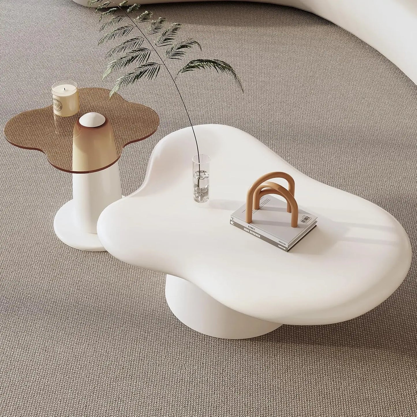 Modern Nesting Coffee Tables Set of 2 Glass Top Irregular Design