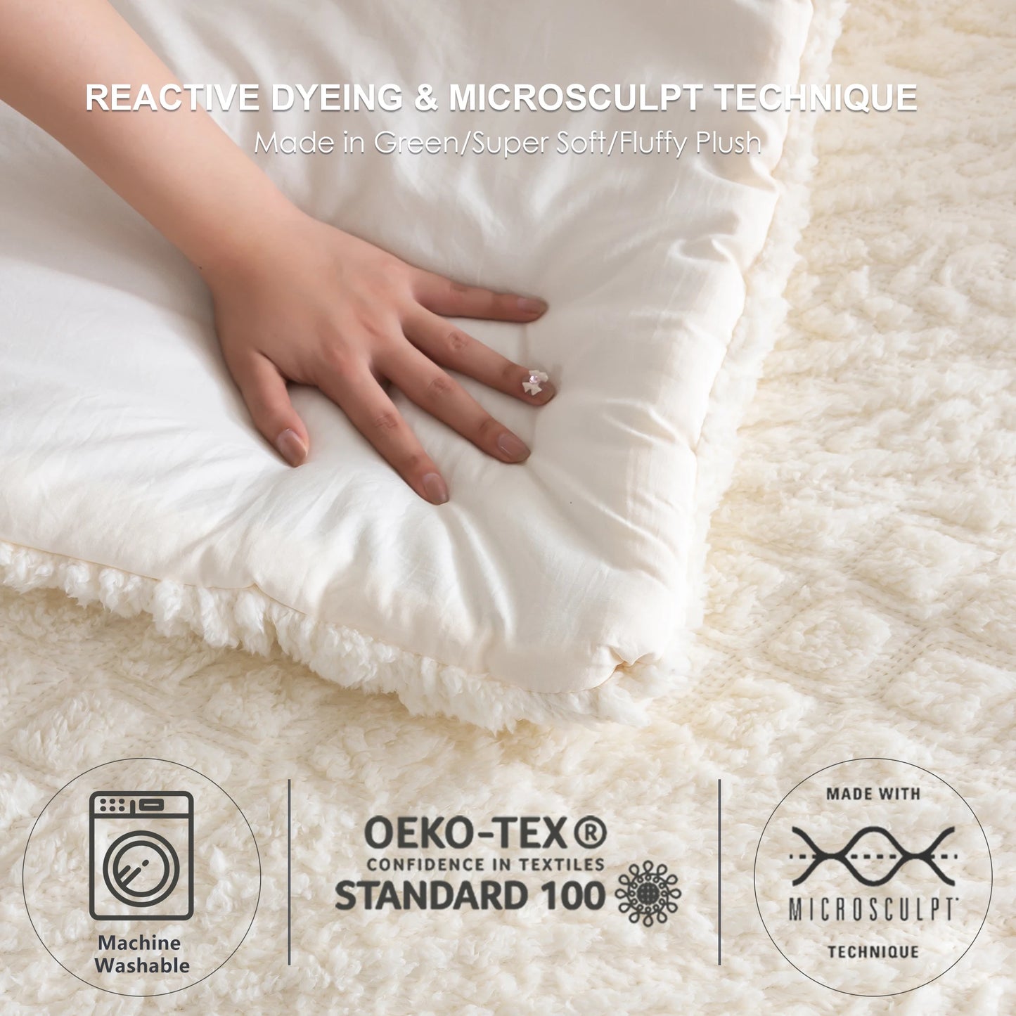 Plush Fleece Sherpa Down Comforter Set Boho Tufted All Season Queen King