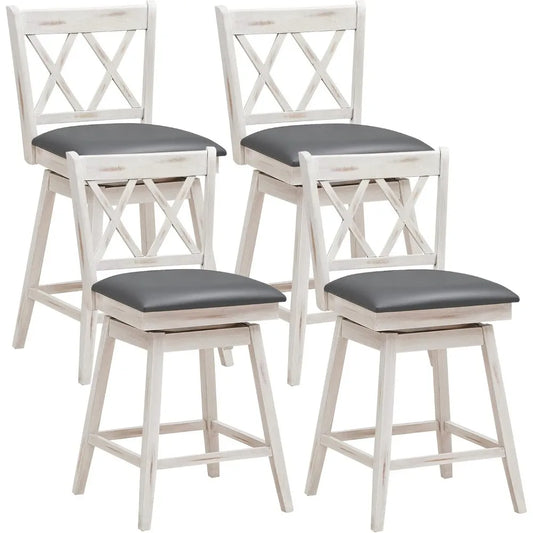 Bar Stool Set of 4 360° Swivel Counter Height with Footrest Ergonomic Backrest