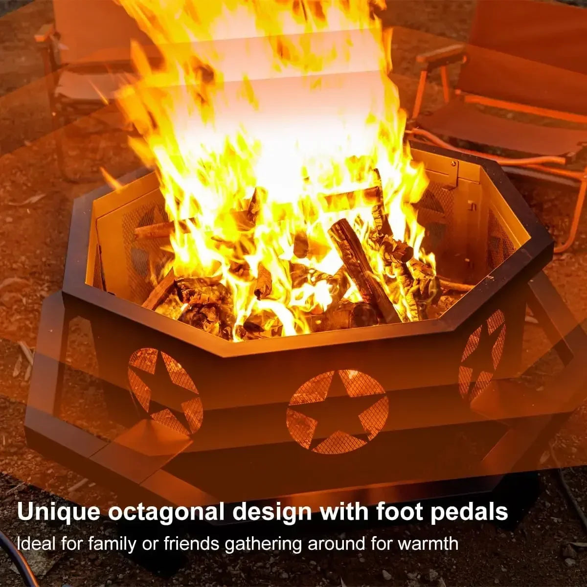 42 Inch Octagonal Fire Pit Outdoor Wood Burning Heavy Duty Firepit