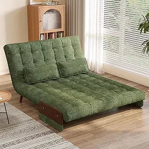 Convertible Sleeper Chair Bed 3-in-1 Futon Sofa w/ Arms & Pillow Linen Couch
