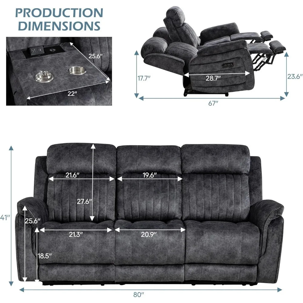 Ljustra Zero Gravity Power Reclining Sofa Adjustable Headrest USB Ports