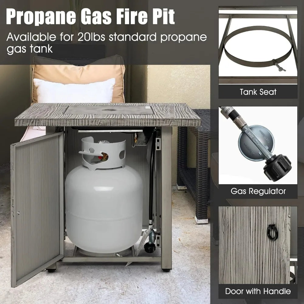 28 Inch Square Patio Fire Pit Table 40000 BTU Gas Fire Table with Lid