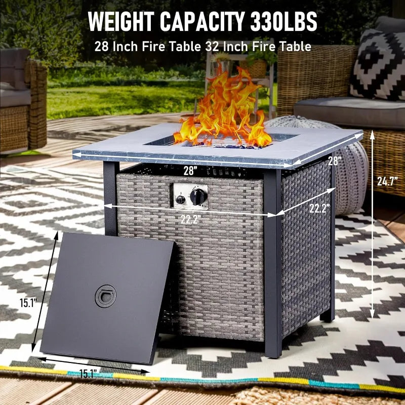 Ljustra 28 Inch Propane Fire Pit Table 50000 BTU Auto-Ignition Wicker