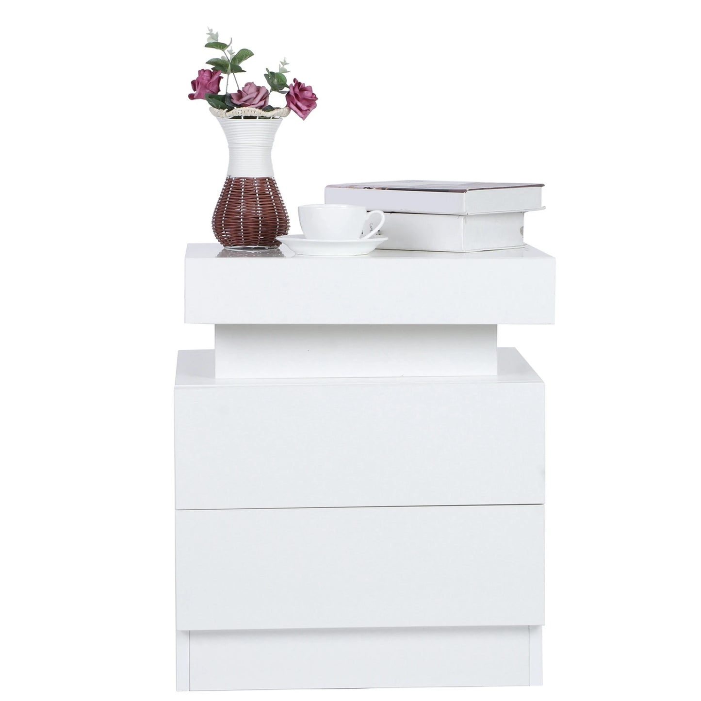 Large Capacity RGB Light Storage Nightstand with 2 Drawers for Bedroom