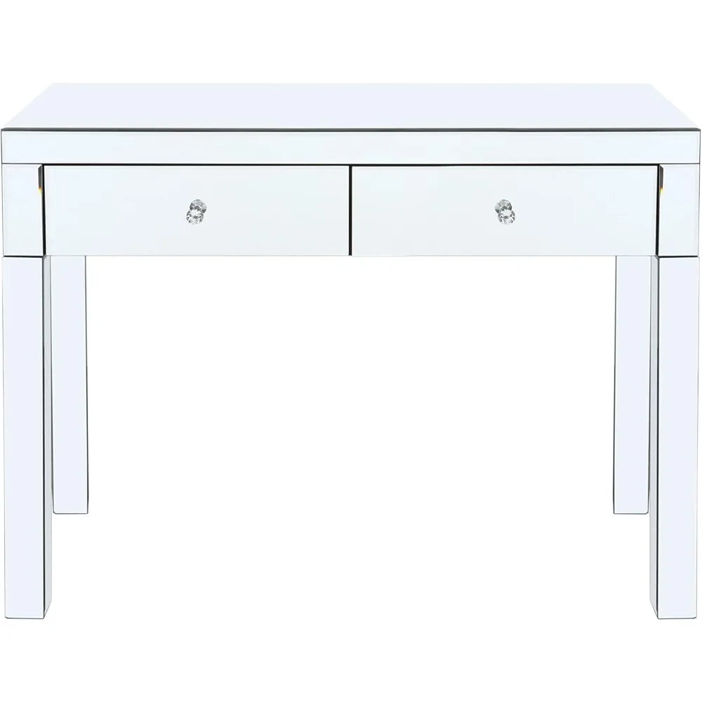 Silver Mirrored Makeup Vanity Desk Set with 2 Drawers for Women
