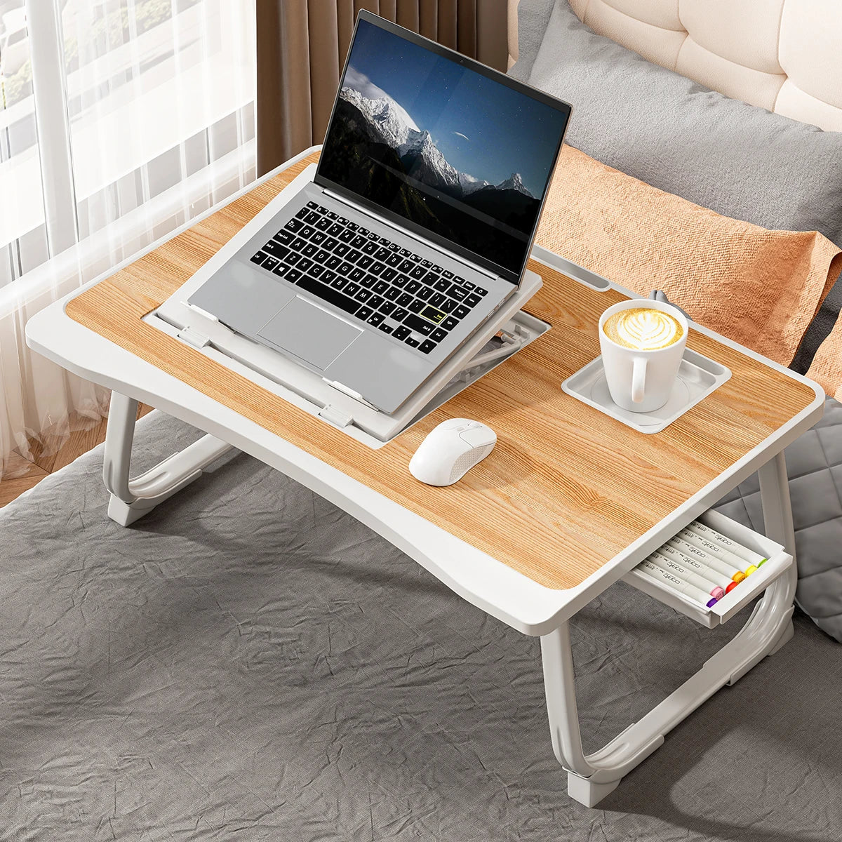 Foldable Portable Adjustable Height Laptop Bed Desk with Storage