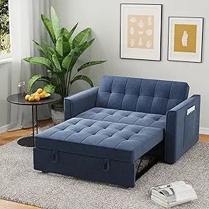 55 Inch Leather Sofa Bed Pull Out Sleeper Loveseat Couch Futon