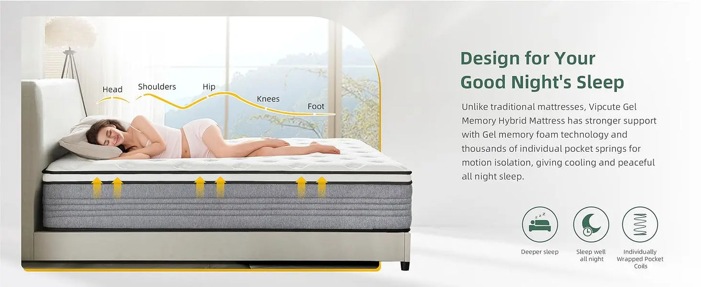 Ljustra Twin Mattress 10 Inch Hybrid Gel Memory Foam Mattress in a Box