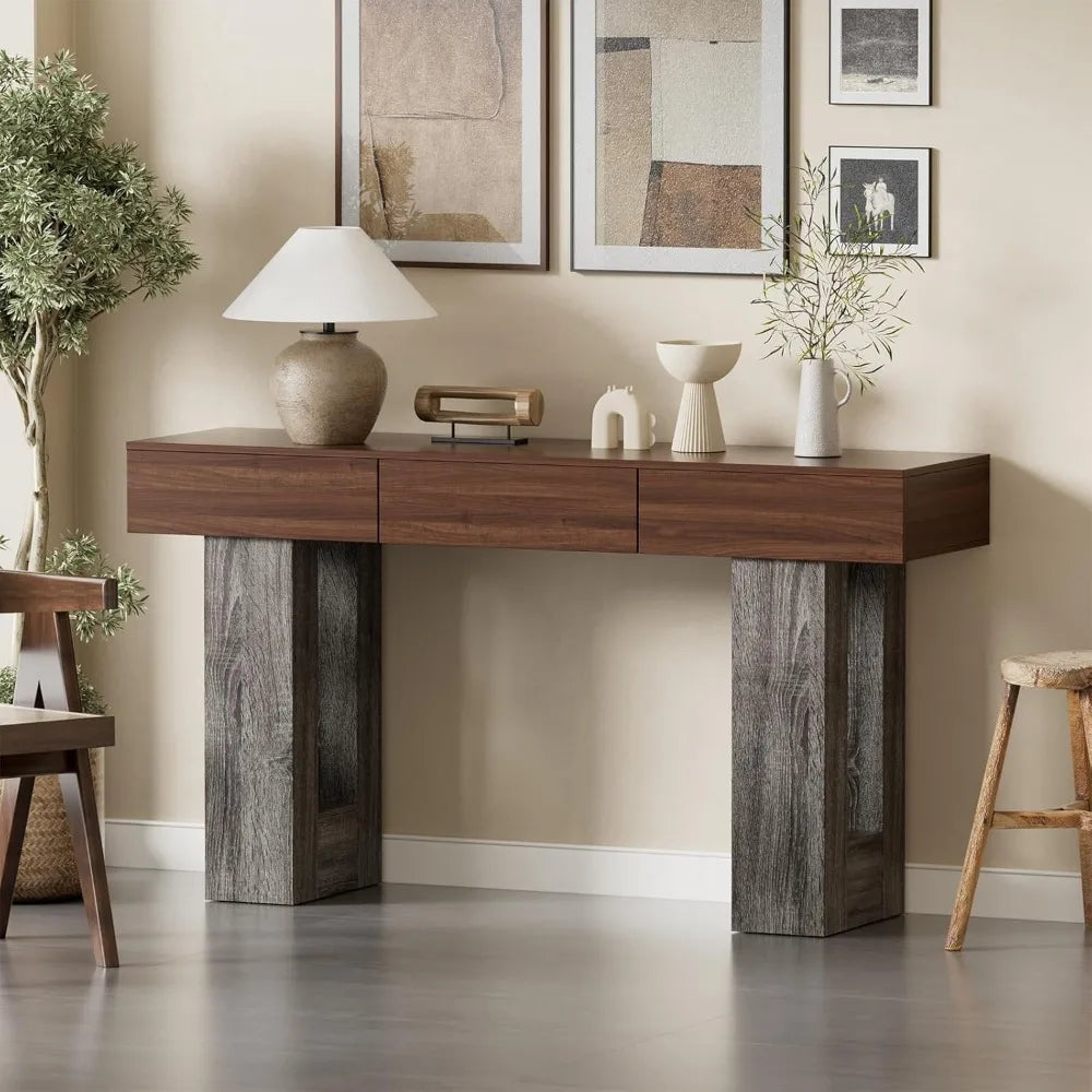 63-Inch Console Table with LED Lights and 3 Drawers for Entryway Living Room