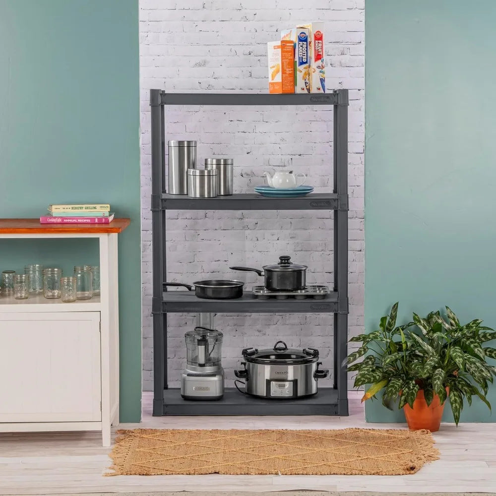 4 Shelf Heavy Duty Storage Organizer Rack Plastic Shelving Unit 2-Pack