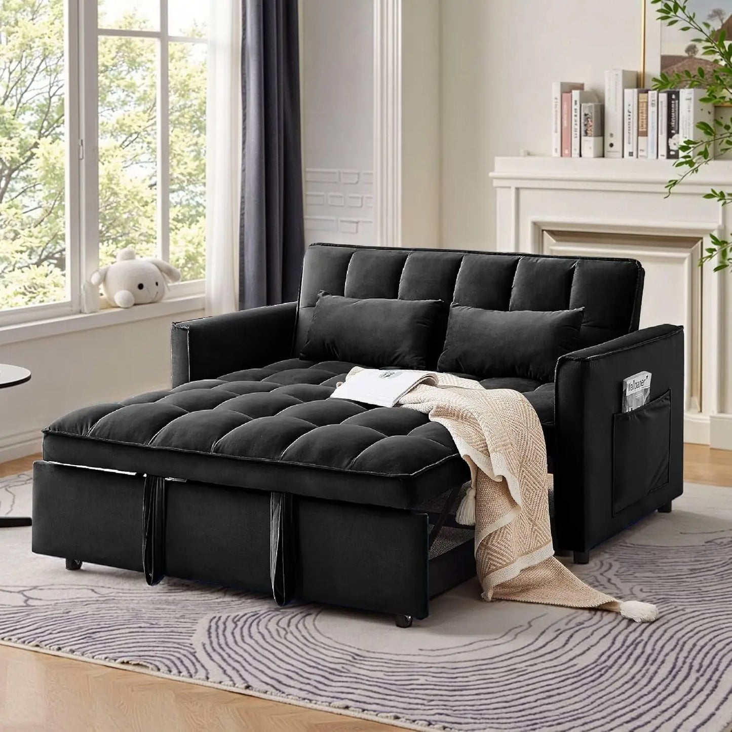 Sleeper Sofa Bed 55 Inch Convertible Loveseat Couch with Side Pockets