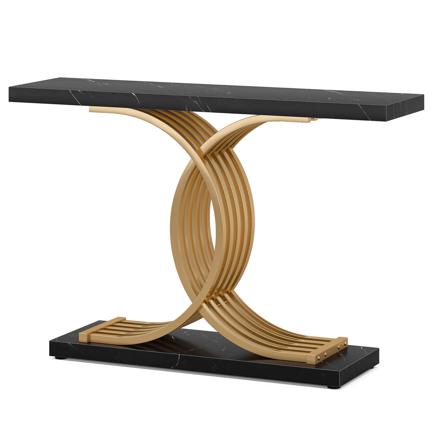 Ljustra Modern 39-Inch Console Table Faux Marble Gold Metal Legs