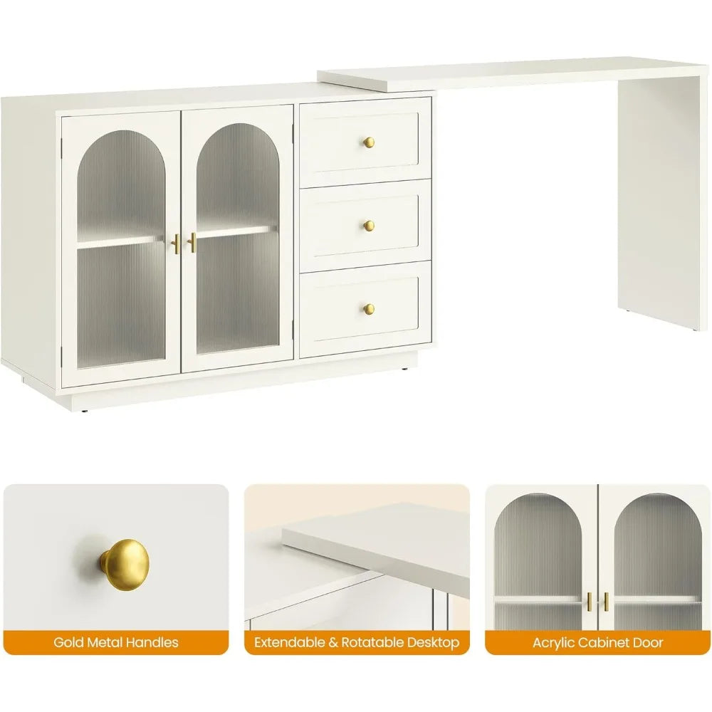 Modern L Shaped White Makeup Vanity Desk with Storage for Women