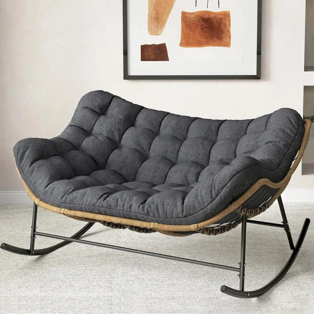 Double Rocking Chair Indoor Outdoor Oversized Papasan Loveseat
