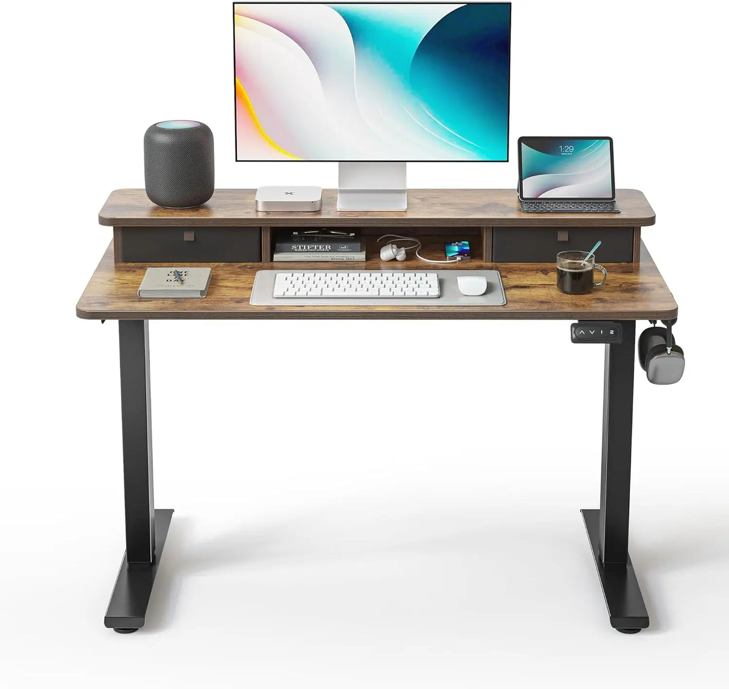 Height Adjustable Electric Standing Desk with Double Drawer 48x24