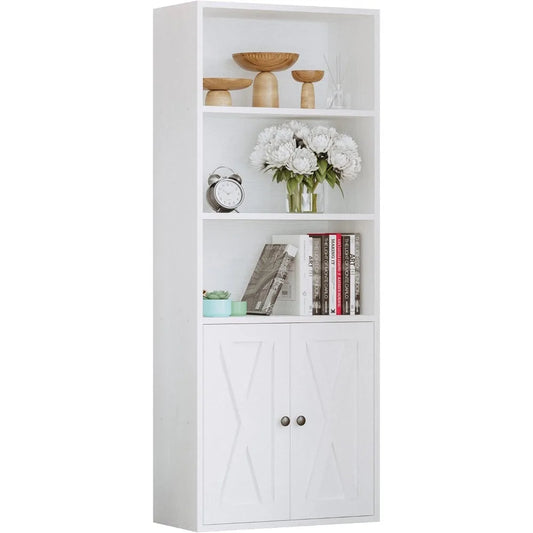 Industrial Bookshelves with Doors 5 Shelf Display Storage Home Decor