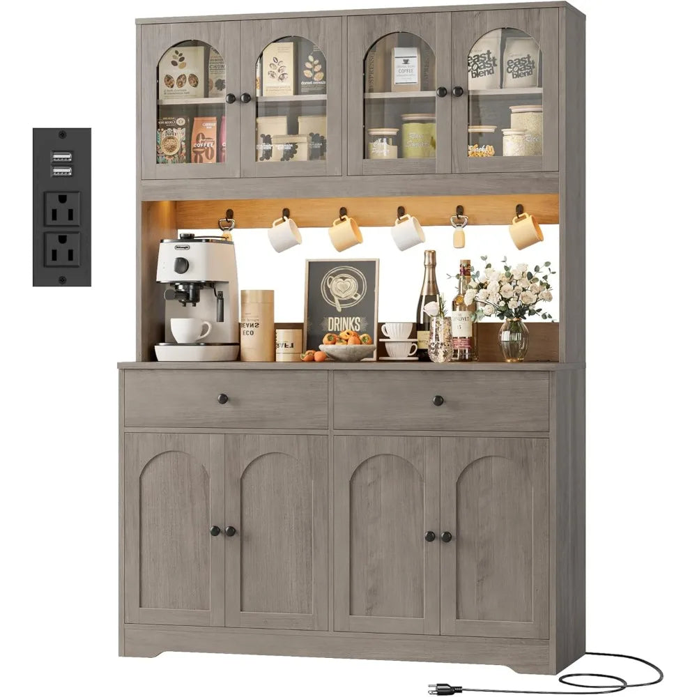 71 Inch LED Kitchen Pantry Cabinet Storage Hutch with Power Outlet