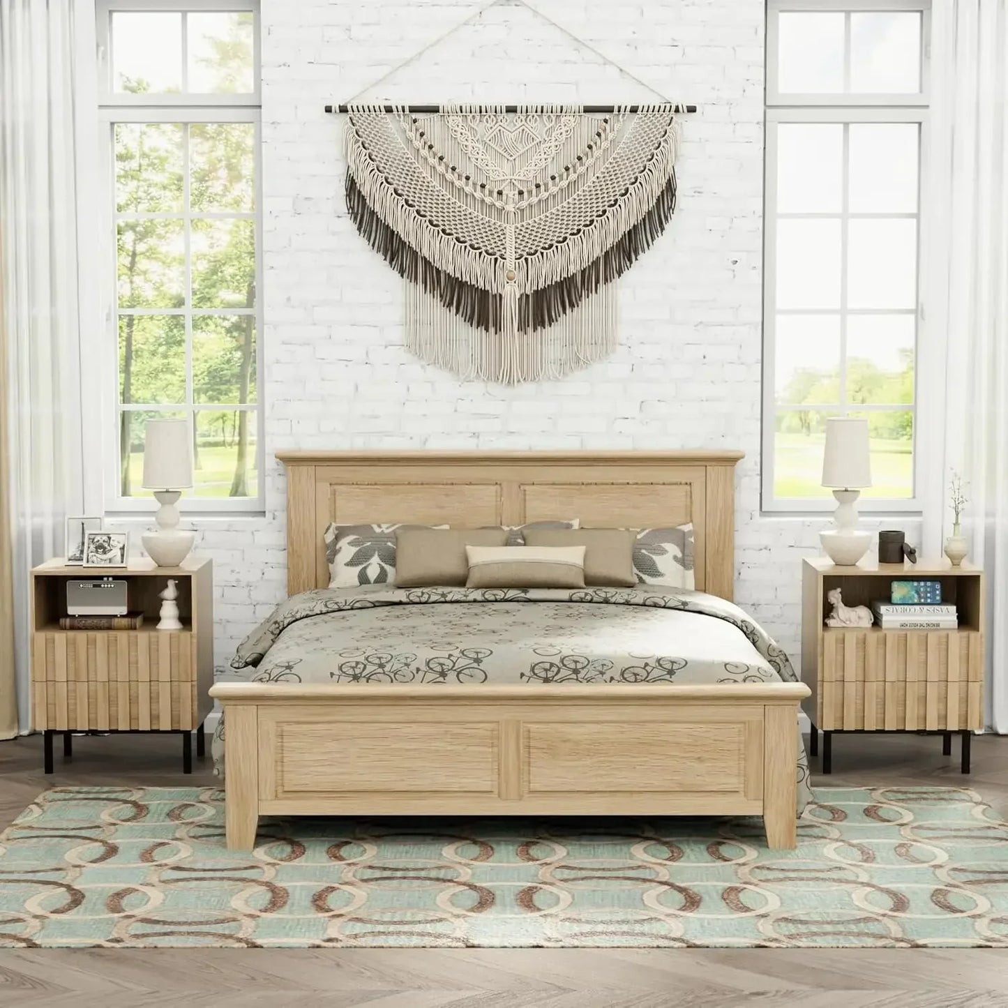 Fluted 9 Drawer Dresser Nightstand Set Mid Century Modern Bedroom