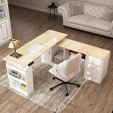 Height Adjustable Standing Desk with Drawers Electric Office Table