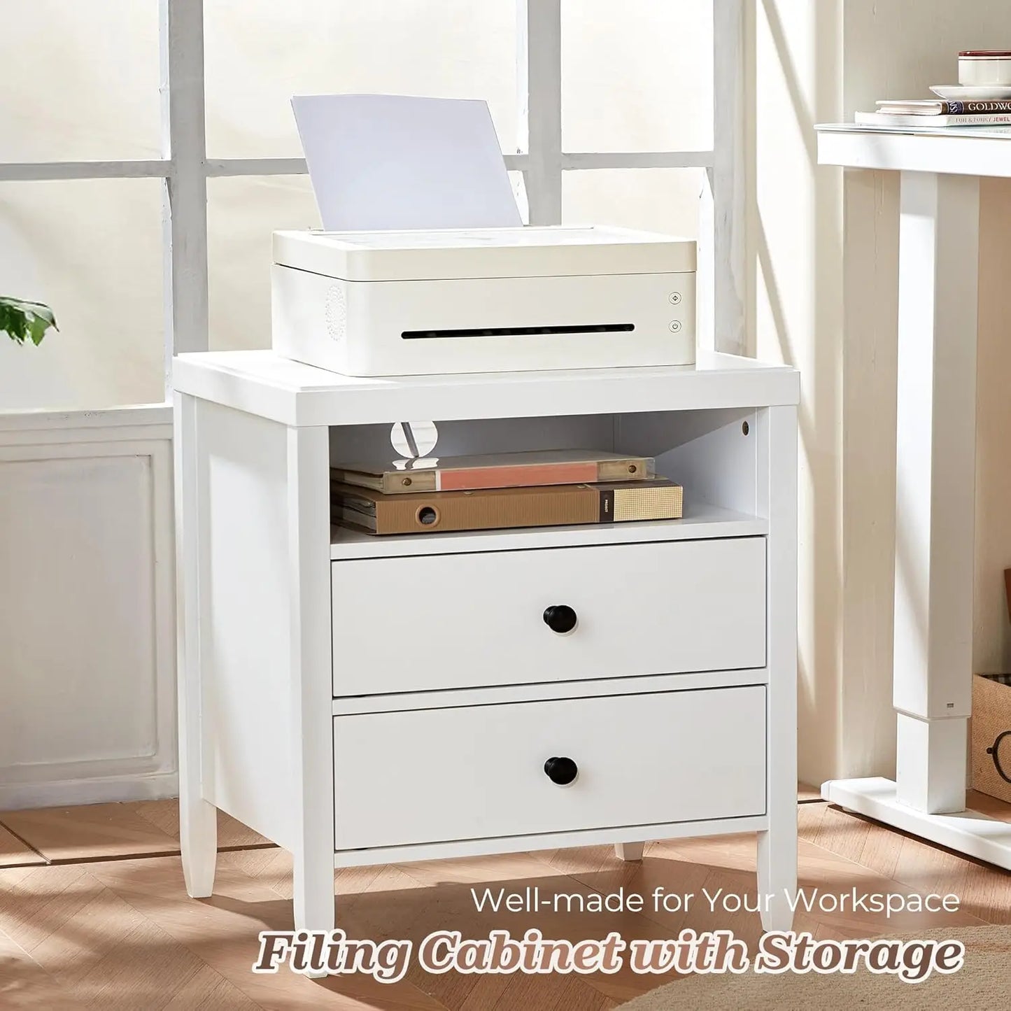 Nightstand with Charging Station 2 Drawers Modern Bedside Table Storage