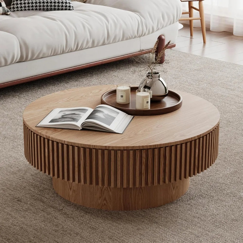 31.5 Round Coffee Table with Storage Modern Luxury Drum Accent Table
