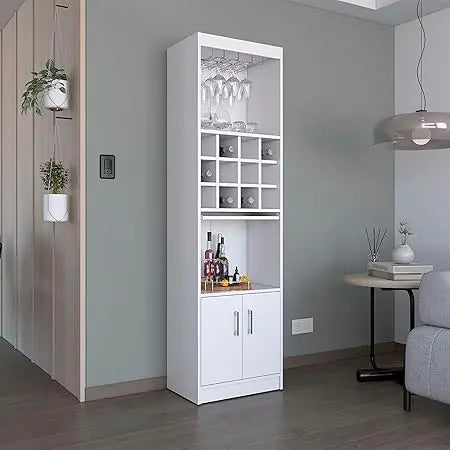 71.1 Inch Tall Bar Cabinet with 12-Bottle Cubbies and Glass Holder